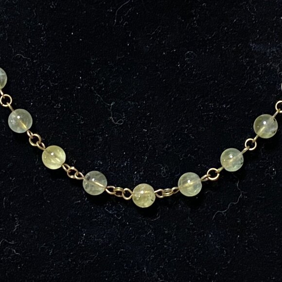 Genuine Yellow Green Prehnite Necklace, Gemstone Bronze Chain Layering Necklace - Picture 3 of 14